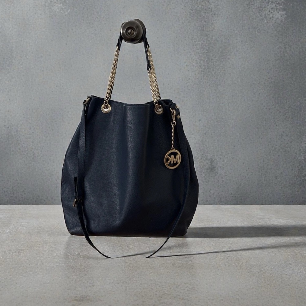 MICHAEL Michael Kors Navy Leather Bag with Gold Accents